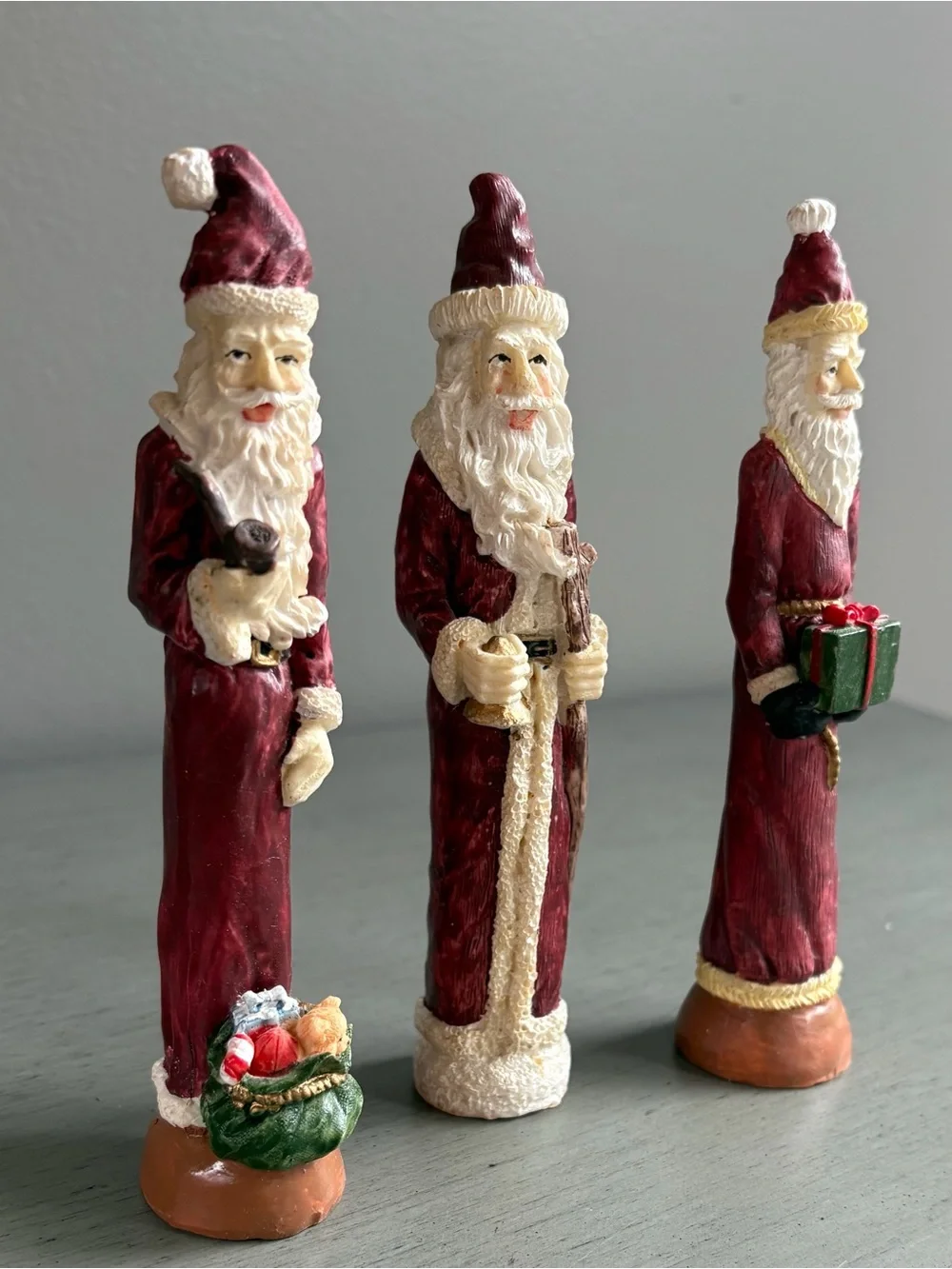 VTG Classic Pencil Santa Figurine Display -Christmas Holiday Home Decor Set of 3